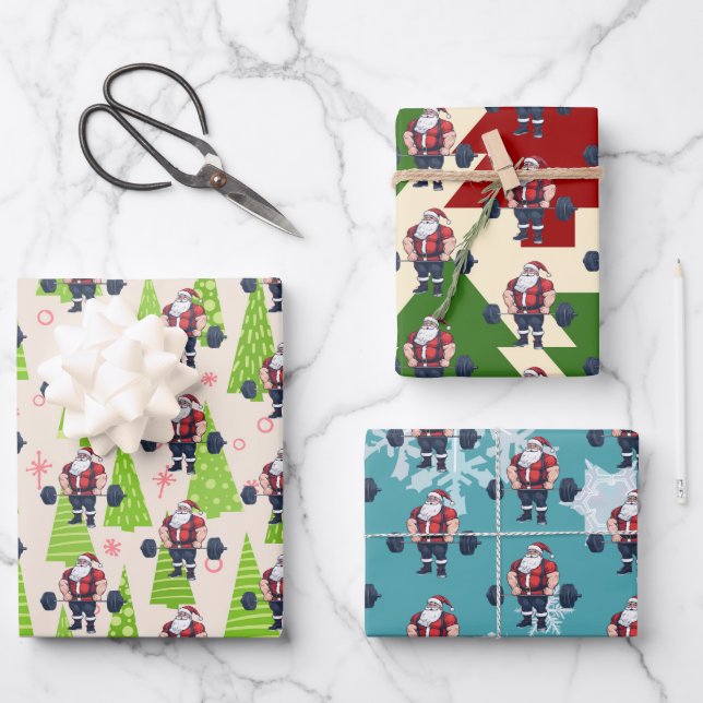 Funny Fitness Christmas Liftmas Barbell Santa  Wrapping Paper Sheet (Front)