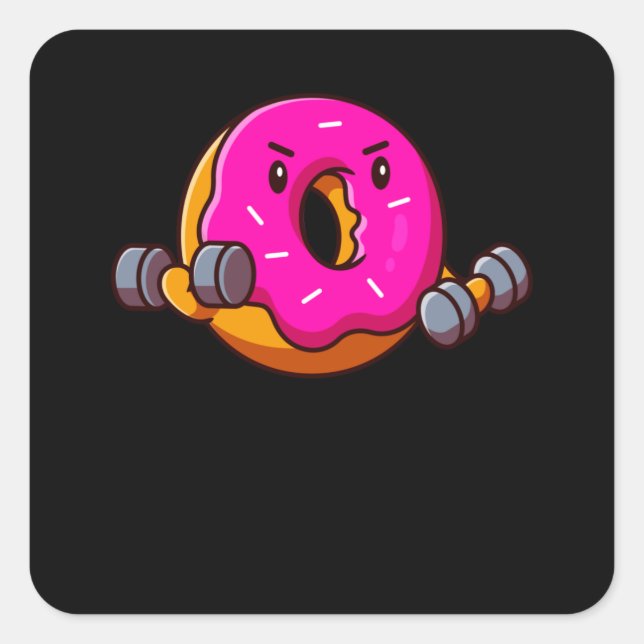 Funny Fitness Doughnut Workout Weightlifter Square Sticker (Front)
