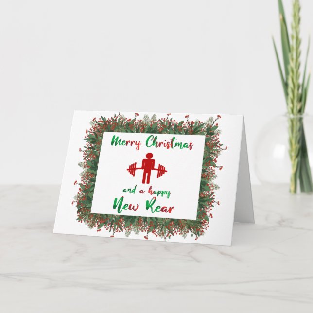 Funny Fitness Themed Christmas Card (Front)