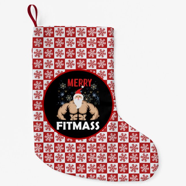 Funny Fitness Themed Christmas Fitmas Trainer Gym Small Christmas Stocking (Front)