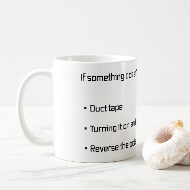 Funny Fix It Duct Tape Reverse Polarity Text Coffee Mug (With Donut)