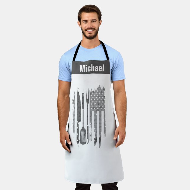 Funny Flag Apron - Patriotic BBQ Grill Master Gift (Worn)