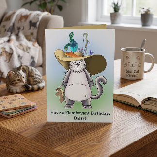 Funny Flamboyant White Cat Lover Adult Birthday Card