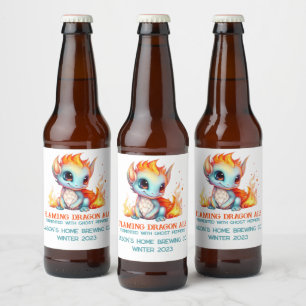 Funny Flaming Baby Dragon Home Brew Beer Bottle Label