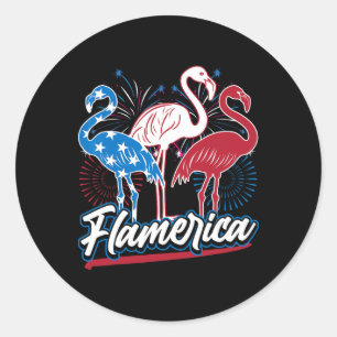 Funny Flamingo 4th Of July Patriotic American Flag Classic Round Sticker