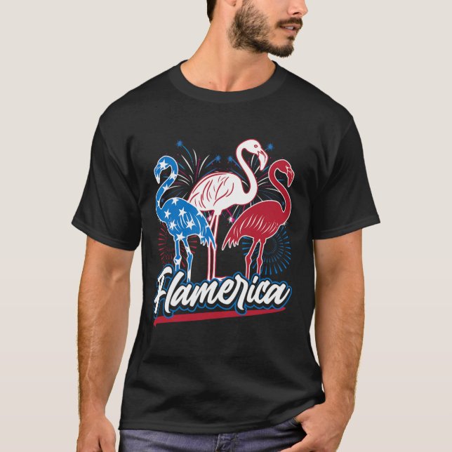 Funny Flamingo 4th Of July Patriotic American Flag T-Shirt (Front)