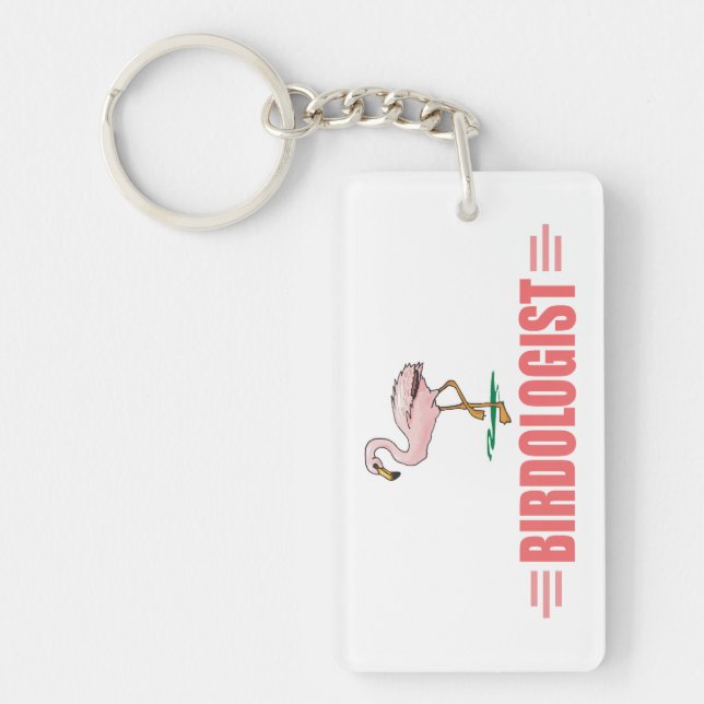 Funny Flamingo Bird Watching Key Ring (Front)