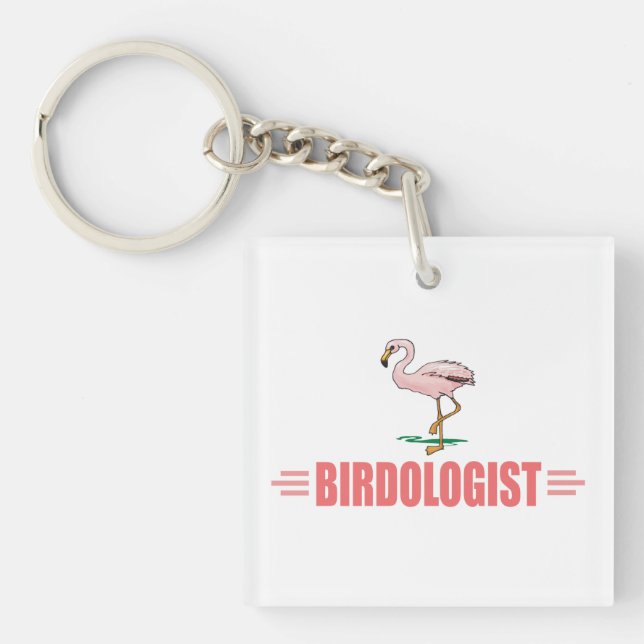 Funny Flamingo Bird Watching Key Ring (Front)