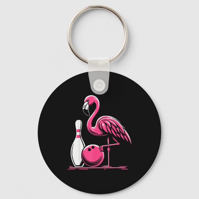 Funny Flamingo Bowling N Bowl Bowler  Key Ring (Front)