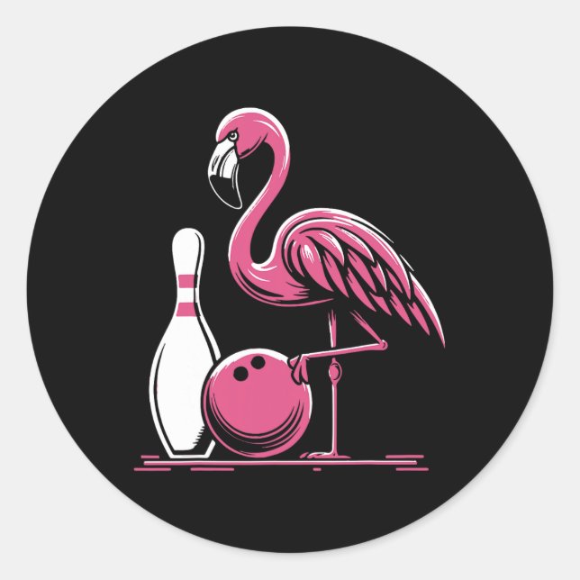 Funny Flamingo Bowling Pin Bowl Bowler  Classic Round Sticker (Front)