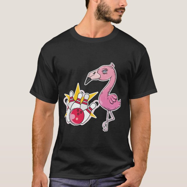 Funny Flamingo Bowling Pin Bowl Bowler T-Shirt (Front)