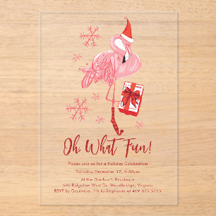 Funny Flamingo Christmas Holiday Party Acrylic Invitations