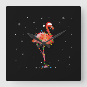 Funny Flamingo Christmas Light Apparel Cute Xmas Square Wall Clock