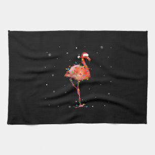 Funny Flamingo Christmas Light Apparel Cute Xmas Tea Towel