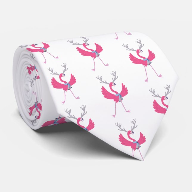 Funny Flamingo Christmas Reindeer Pattern Tie (Rolled)
