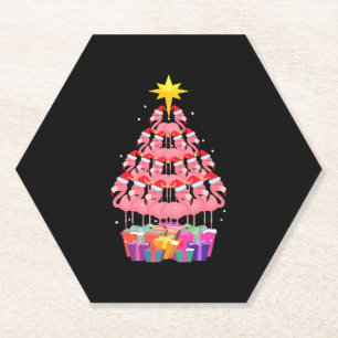 Funny Flamingo Christmas Tree Paper Coaster