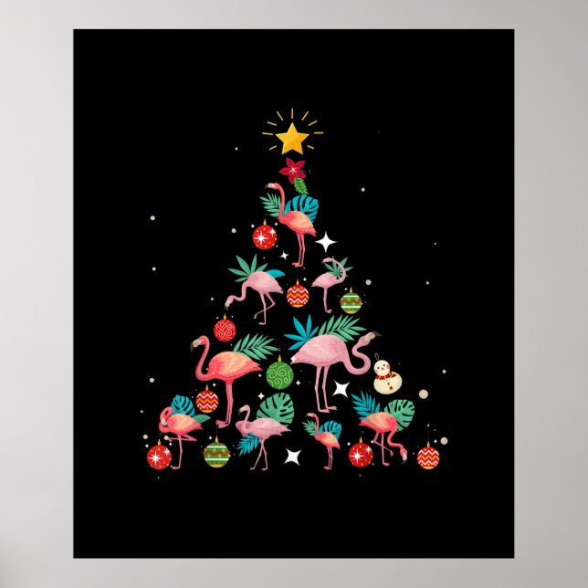 Funny Flamingo Christmas Tree Poster (Front)