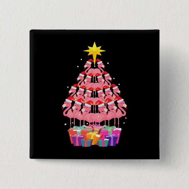 Funny Flamingo Christmas TreeGift Tee 15 Cm Square Badge (Front)