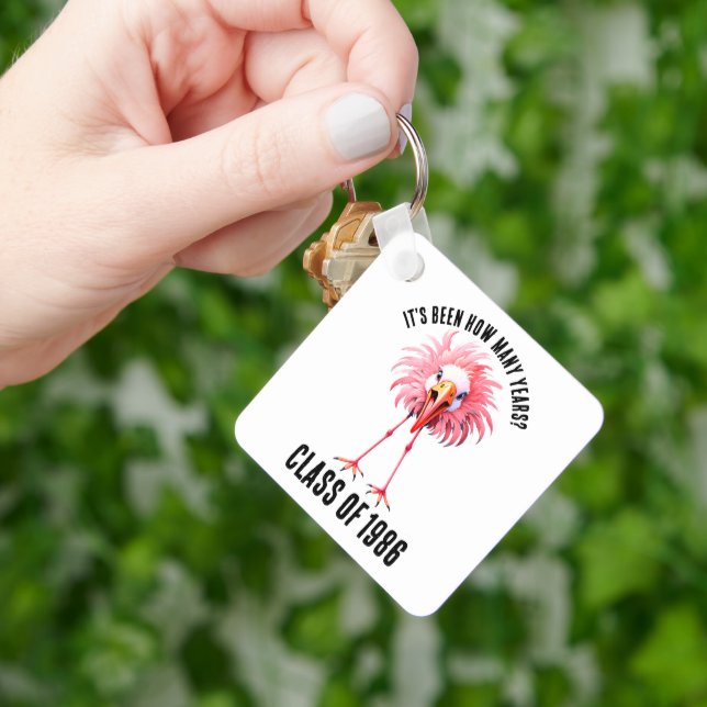 Funny Flamingo Custom School Class Reunion Key Ring (Hand)