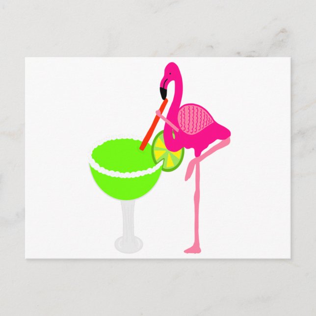 Funny Flamingo Drinking a Margarita Postcard (Front)