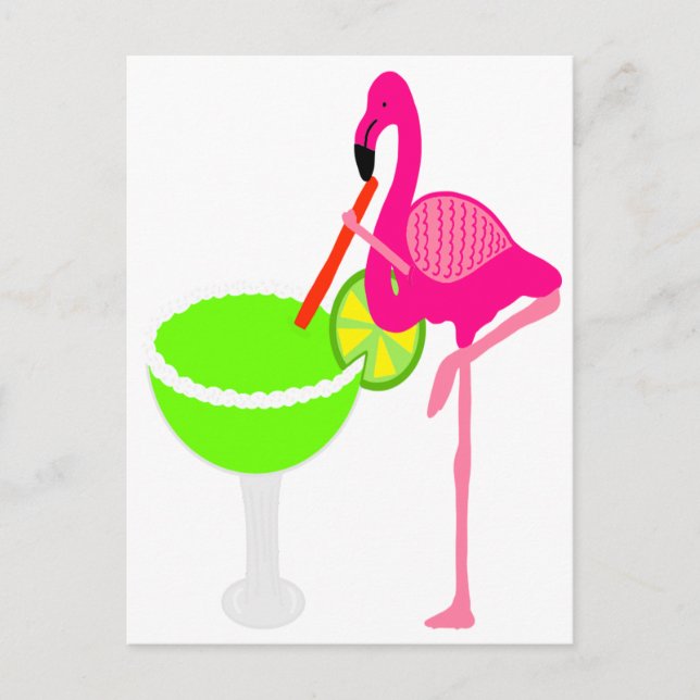 Funny Flamingo Drinking a Margarita Postcard (Front)