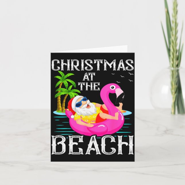Funny Flamingo Float Santa Claus Christmas At The  Card (Front)