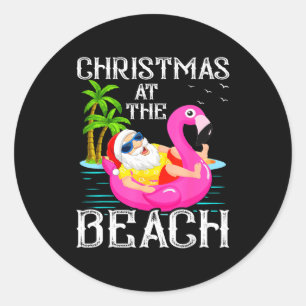 Funny Flamingo Float Santa Claus Christmas At The Classic Round Sticker