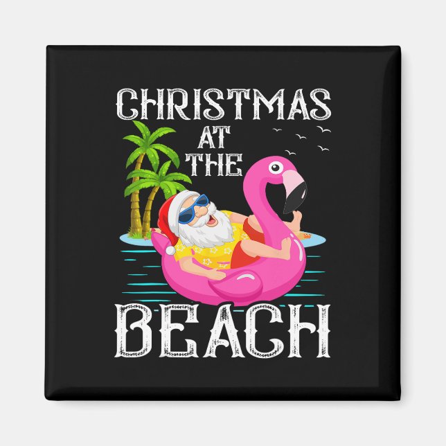 Funny Flamingo Float Santa Claus Christmas At The  Magnet (Front)
