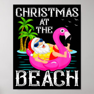 Funny Flamingo Float Santa Claus Christmas At The Poster