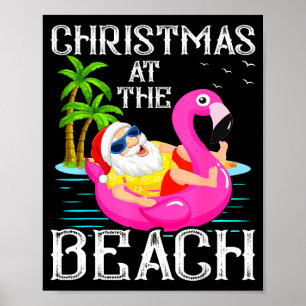 Funny Flamingo Float Santa Claus Christmas At The  Poster
