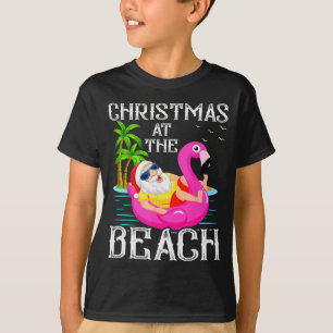 Funny Flamingo Float Santa Claus Christmas At The T-Shirt