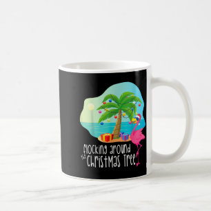 Funny Flamingo Flocking Around The Christmas Tree Coffee Mug