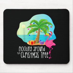 Funny Flamingo Flocking Around The Christmas Tree  Mouse Mat