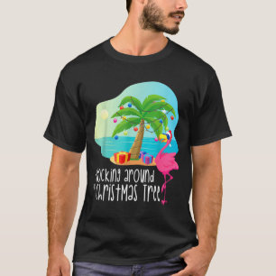 Funny Flamingo Flocking Around The Christmas Tree  T-Shirt