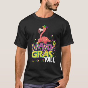Funny Flamingo Jester Hat Mask Beads It S Mardi Gr T-Shirt