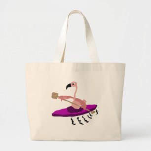 Funny Flamingo Kayaking Large Tote Bag