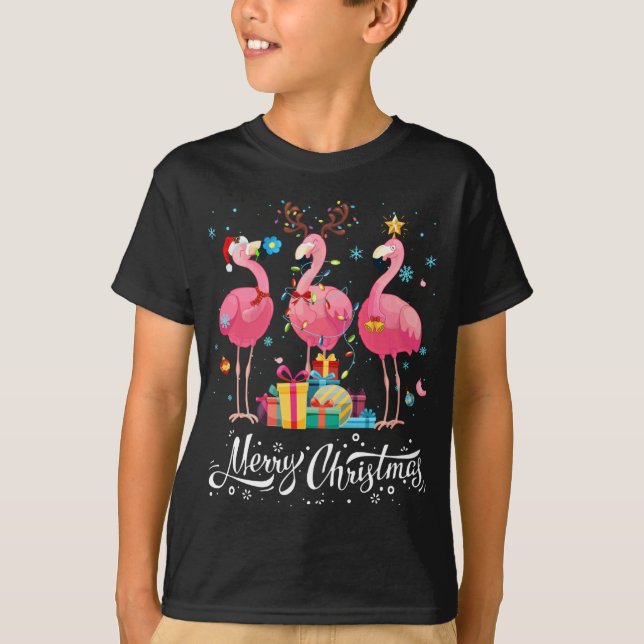 Funny Flamingo Lights Santa Hat Sweater Xmas Tree  (Front)