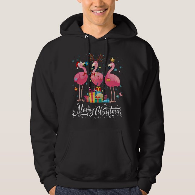 Funny Flamingo Lights Santa Hat Sweater Xmas Tree  (Front)