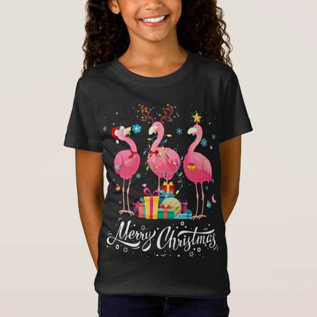 Funny Flamingo Lights Santa Hat Sweater Xmas Tree  (Front)