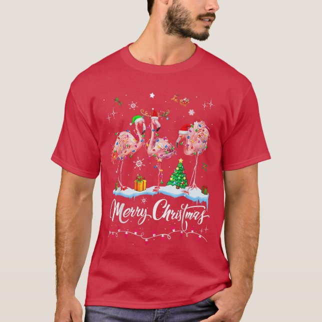 Funny Flamingo Lights Santa Hat Sweater Xmasree Ch (Front)