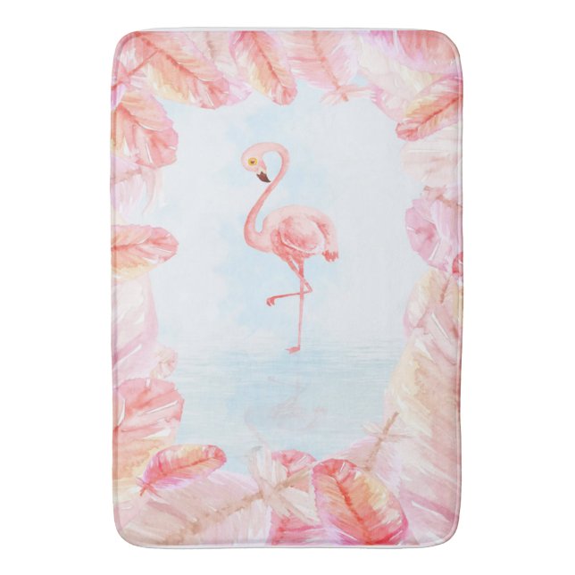 Funny Flamingo Lovers | Flamingo Feather Print Art Bath Mat (Front Vertical)