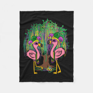 Funny Flamingo Mardi Gras Carnival Beads Tree Jest Fleece Blanket