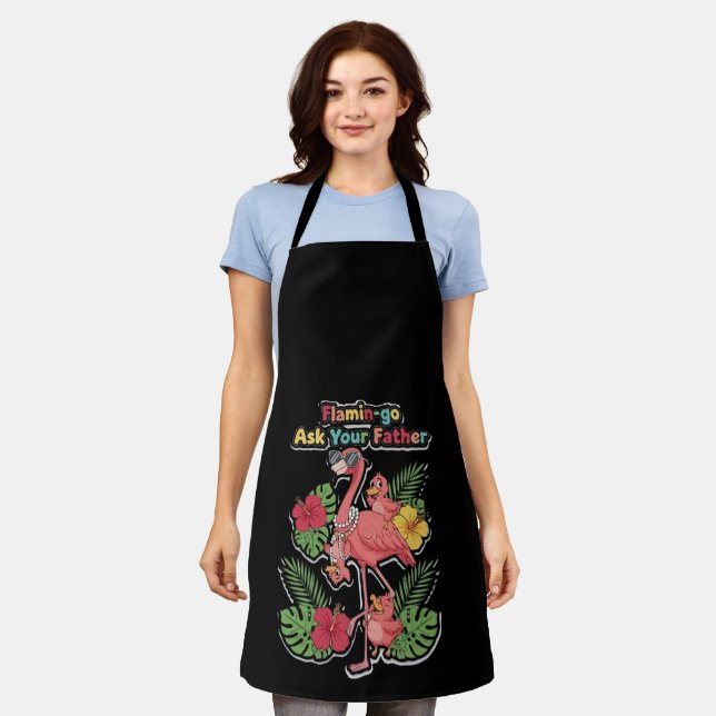 Funny Flamingo Mum Ask Your Father Retro Tropical  Apron (Worn)