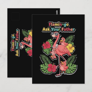 Funny Flamingo Mum Ask Your Father Retro Tropical Postcard