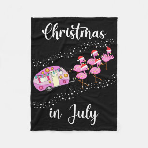 Funny Flamingo Pink Retro Camping Car Christmas In Fleece Blanket