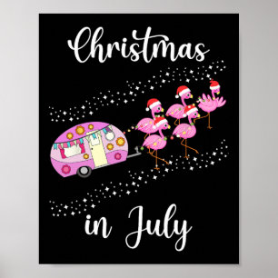 Funny Flamingo Pink Retro Camping Car Christmas In Poster