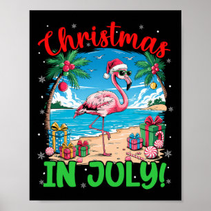 Funny Flamingo Santa Hat Christmas In July Beach S Poster