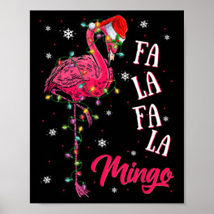 Funny Flamingo Santa Hat Christmas Lights Xmas Par Poster