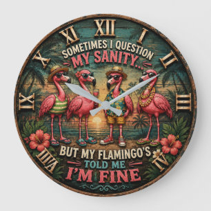 Funny Flamingo Tropical Humorous Beach House Large Clock