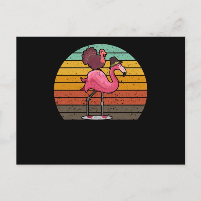 Funny flamingo turkey Thanksgiving Day evening mea Postcard (Front)